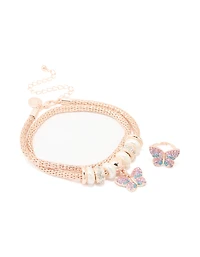 Collier et bague papillon Pink & Blue Diamante pour enfants