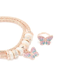 Collier et bague papillon Pink & Blue Diamante pour enfants
