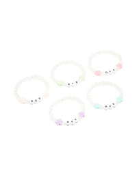 Bracelets stretch Kids pour enfants, perles blanches et fleurs pastel Best Friends, pack de 5