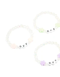 Bracelets stretch Kids pour enfants, perles blanches et fleurs pastel Best Friends, pack de 5
