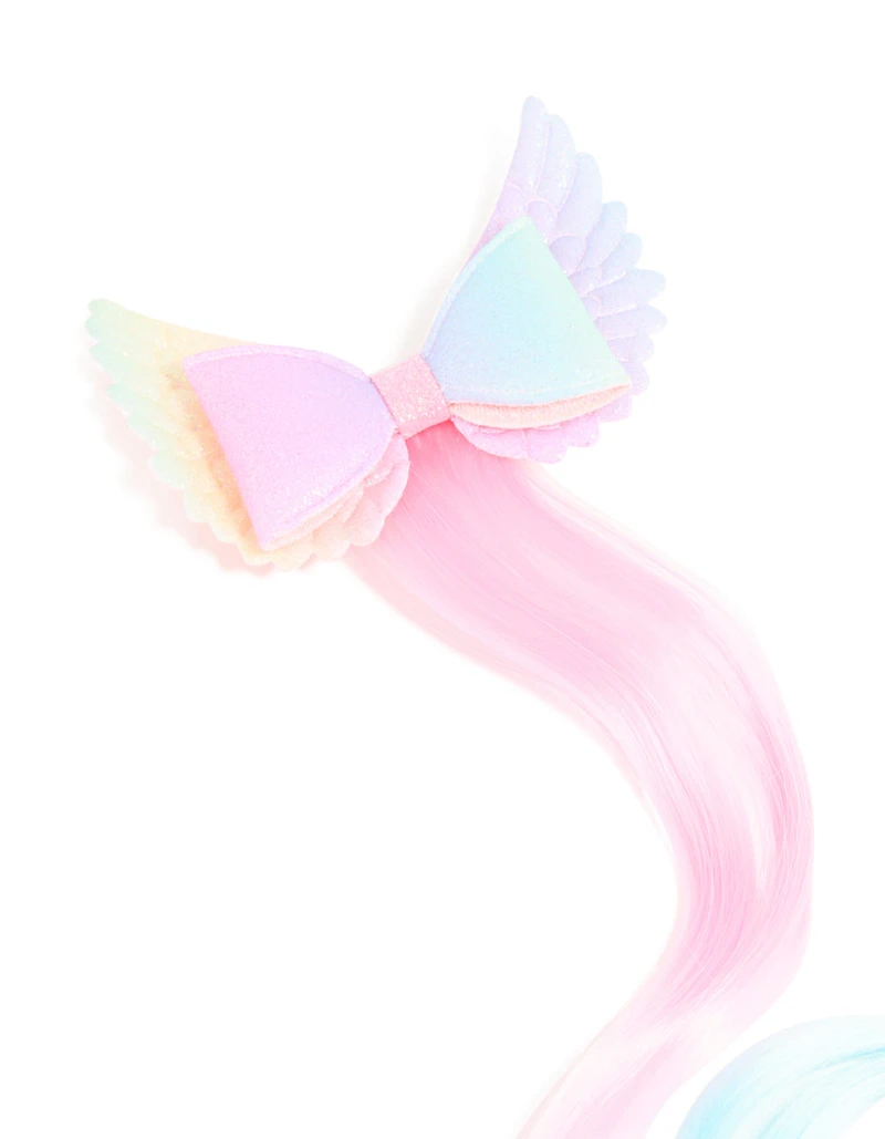 Kids Pastel Rainbow Fabric Bow & Unicorn Pastel Faux Hair Clip