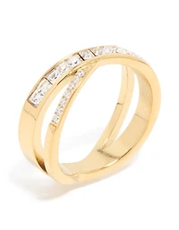 Waterproof Gold Plated Stainless Steel Diamante Cross Over Ring