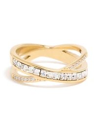 Waterproof Gold Plated Stainless Steel Diamante Cross Over Ring
