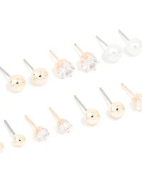 Boucles d’oreilles à clous de base en or rose et perle en pack de 8