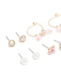 Gold Pearl & Floral Stud Earrings 7-Pack