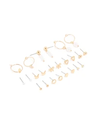 Gold Pearl & Heart Earrings 12-Pack