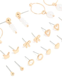 Gold Pearl & Heart Earrings 12-Pack