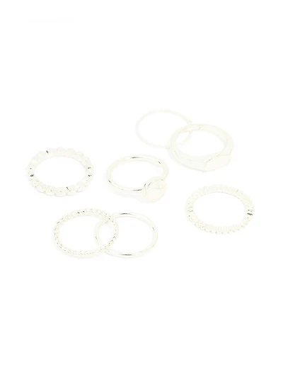 Silver Thin Wrap Circle Stacking Rings 8-Pack