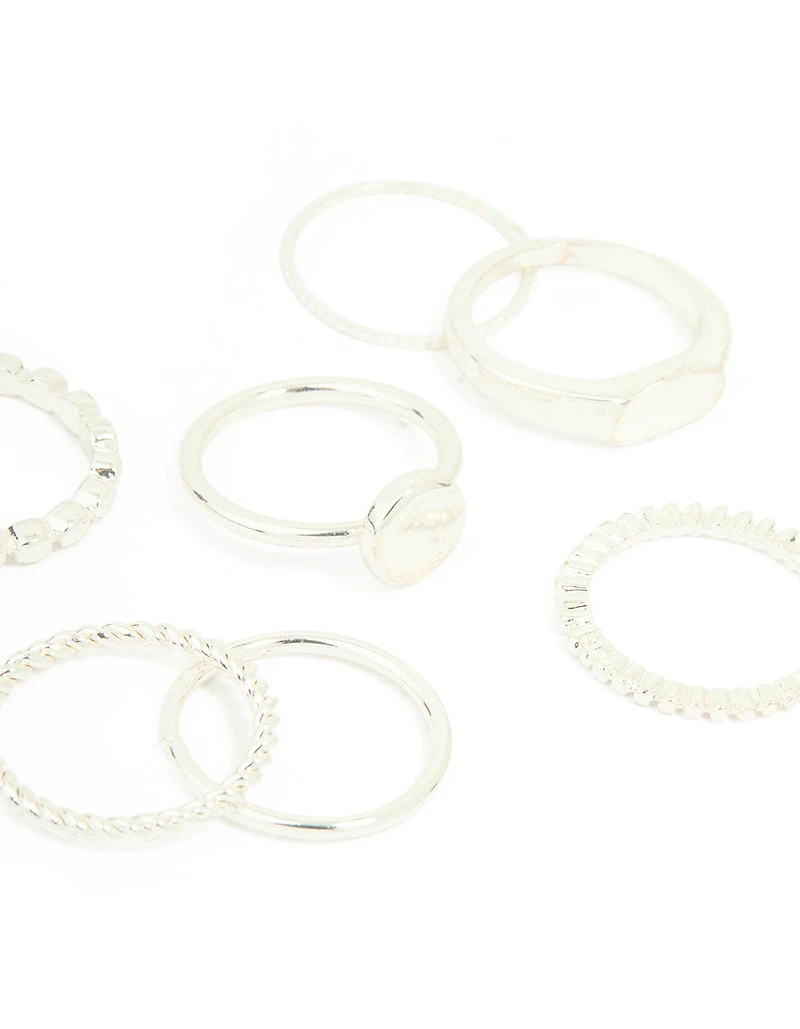 Silver Thin Wrap Circle Stacking Rings 8-Pack