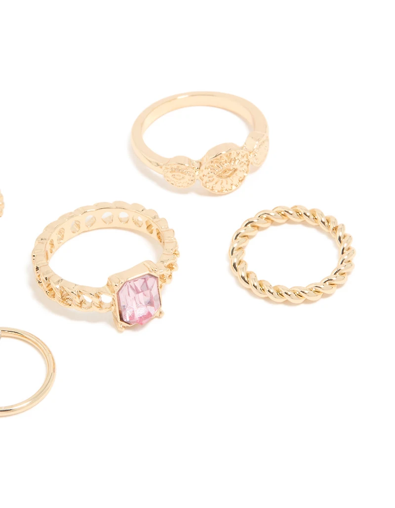 Gold Diamante Mixed Rings 6-Pack