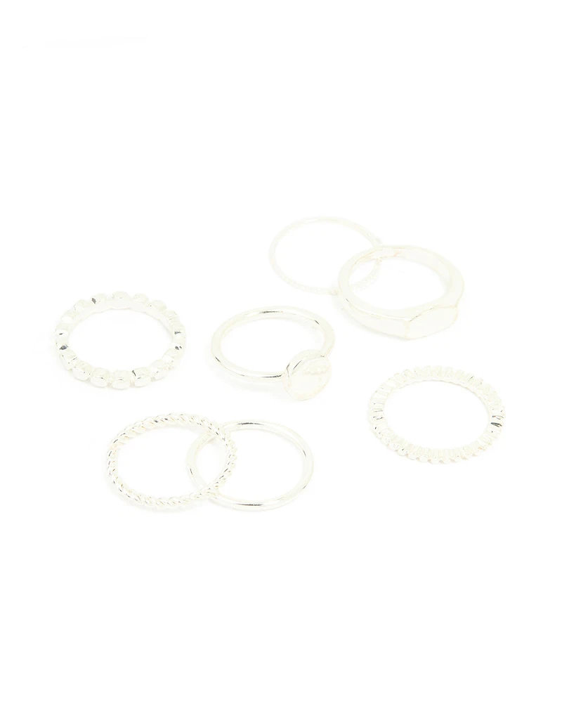 Silver Thin Wrap Circle Stacking Rings 8-Pack
