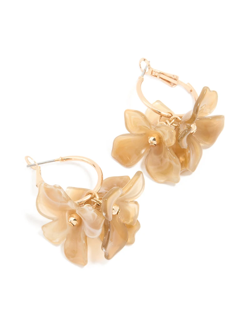 Boucles d’oreilles en forme de cerceau en fleurs 3D en or