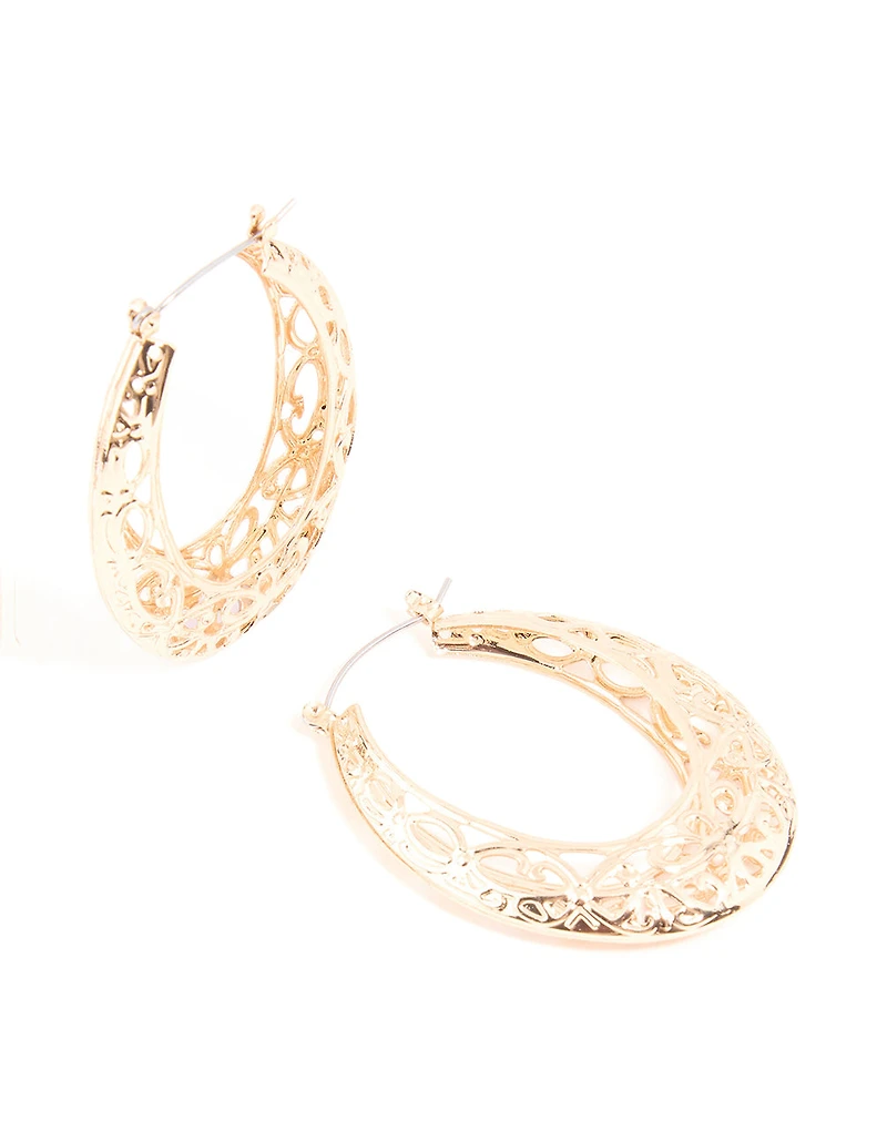 Gold Filigree Large Hoop Earrings