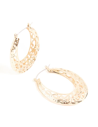 Gold Filigree Large Hoop Earrings