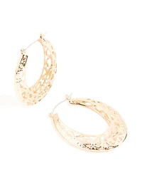Gold Filigree Large Hoop Earrings