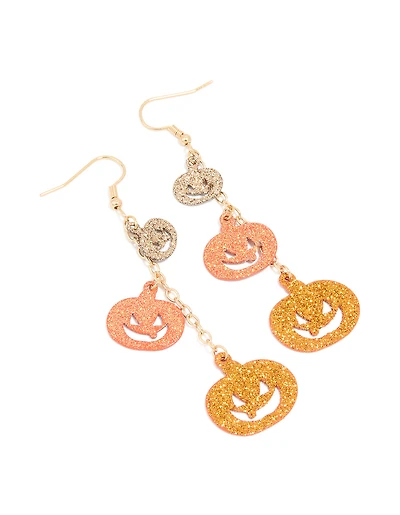 Acrylic Glitter Triple Pumpkin Drop Earrings