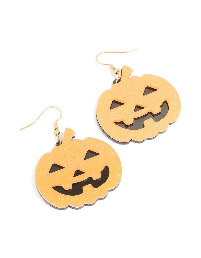 Orange Acrylic Diamante Pumpkin Drop Earrings