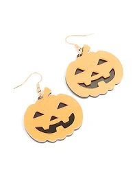 Orange Acrylic Diamante Pumpkin Drop Earrings