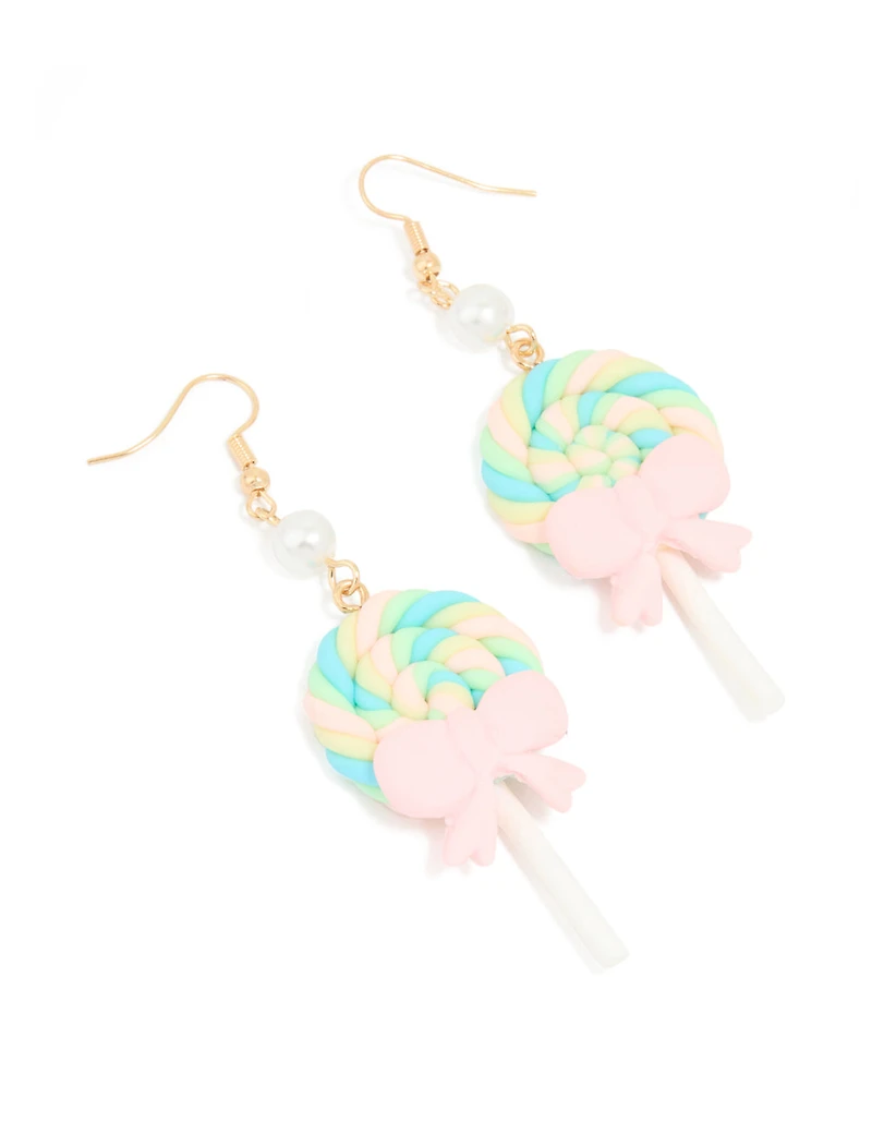 Gold Pearl Lollipop Drop Earrings