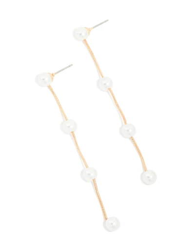 Gold Pearls Station Drop Earrings