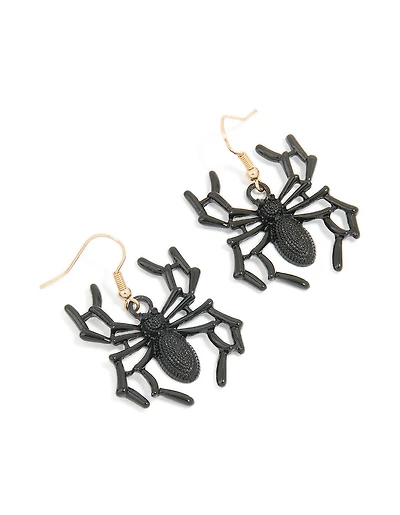 Gold Black Spider Drop Earrings