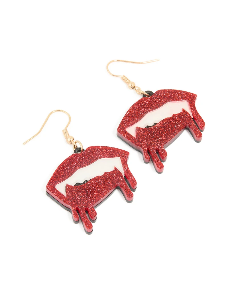 Gold Red Devil Mouth Blood Drop Earrings