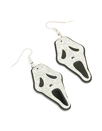 Black & White Acrylic Glitter Ghost Face Drop Earrings