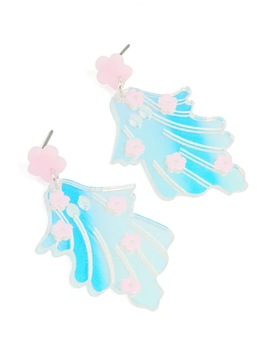 Blue Acrylic Hollow Ghost & Flower Drop Earrings