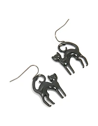 Black Coated Metal Cat Drop Earrings
