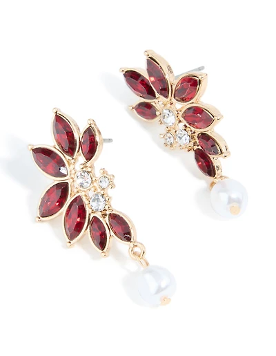 Boucles d’oreilles à clous Gold Red Red Pearl Marquise