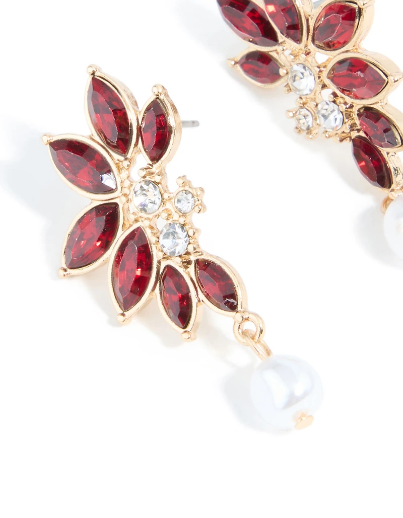 Boucles d’oreilles à clous Gold Red Red Pearl Marquise