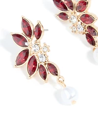 Boucles d’oreilles à clous Gold Red Red Pearl Marquise