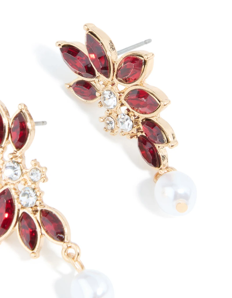 Boucles d’oreilles à clous Gold Red Red Pearl Marquise