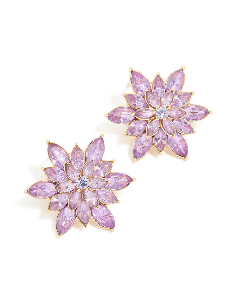 Gold Pink Diamante Marquise Flower Stud Earrings