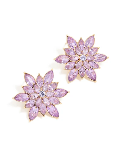 Gold Pink Diamante Marquise Flower Stud Earrings