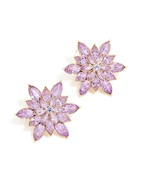 Gold Pink Diamante Marquise Flower Stud Earrings