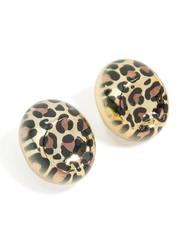 Gold Leopard Print Bubble Stud Earrings