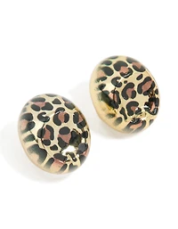 Gold Leopard Print Bubble Stud Earrings
