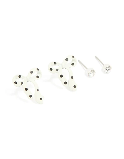 Pack de 2 boucles d’oreilles à pois argentés à pois et boucles d’oreilles classiques à clous Diamante