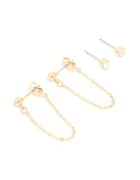 Pack de 2 boucles d’oreilles Chain Diamante Gold Drop & Stud