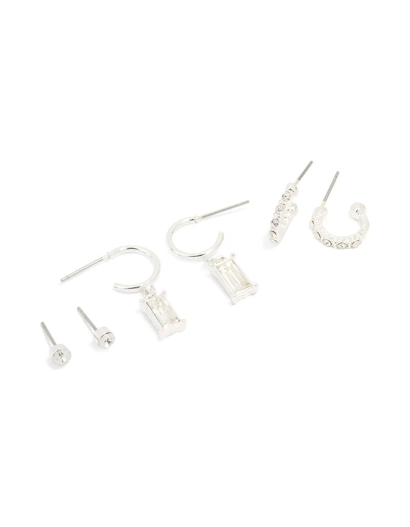 Pack de 3 boucles d’oreilles Silver Diamante Huggie & Stud