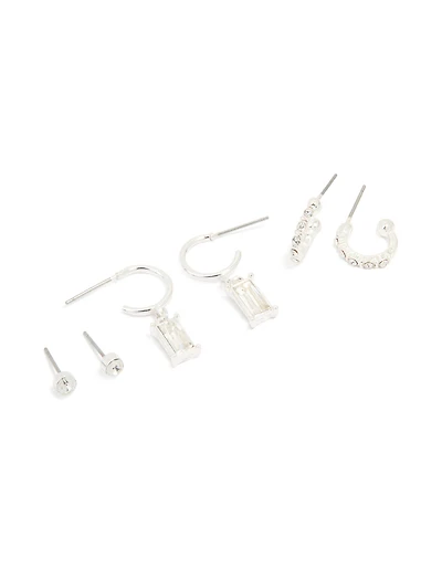 Pack de 3 boucles d’oreilles Silver Diamante Huggie & Stud