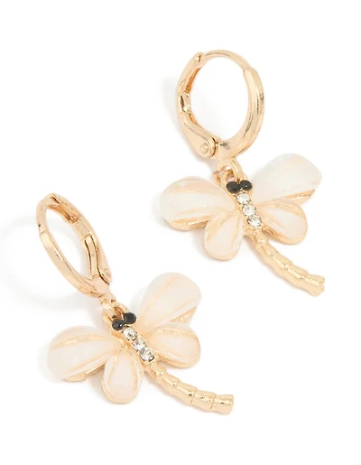 Gold Dragonfly Drop Huggie Earrings