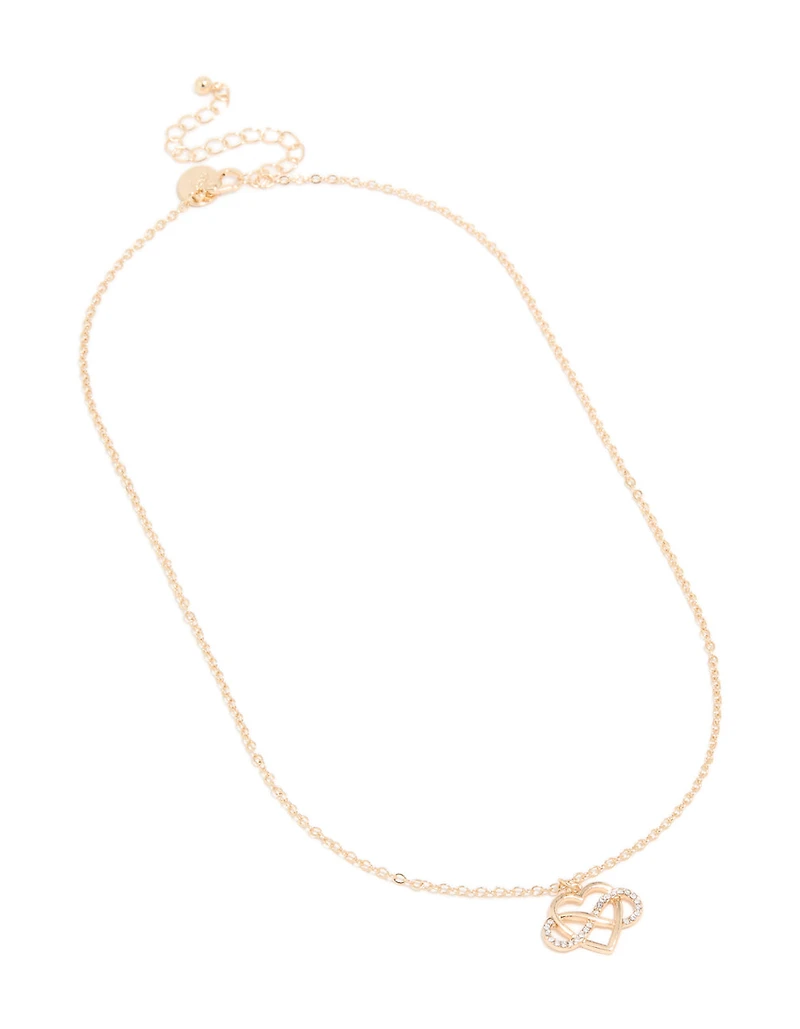Gold Diamante Open Heart Infinity Sign Necklace