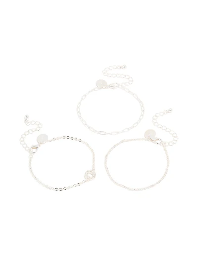 Silver Diamante Circle & Chain Bracelets 3-Pack