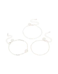 Silver Diamante Circle & Chain Bracelets 3-Pack