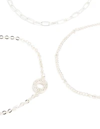 Silver Diamante Circle & Chain Bracelets 3-Pack