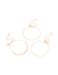 Gold Heart & Station Chain Bracelets 3-Pack
