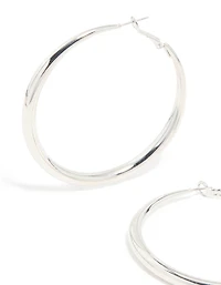Silver Dome Hoop Earrings