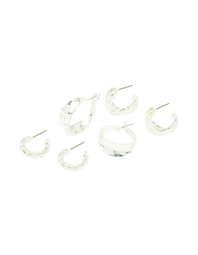 Silver Textured Hoop Earrings 3-Pack